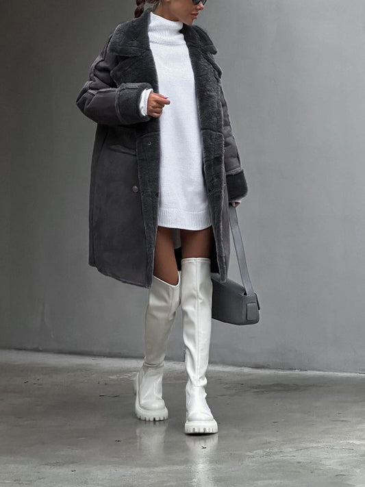 WW | Damen Lang mit Fell Gefüttert Suedette Jacke Kunstpelzjacke