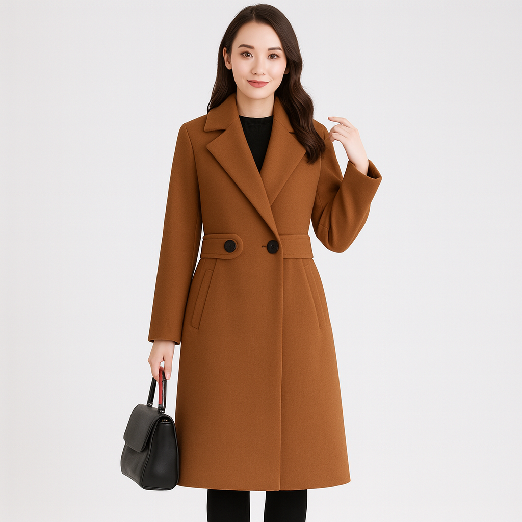 WW | Halb Lang Doppelreihig Wollmantel Winterjacke für Damen