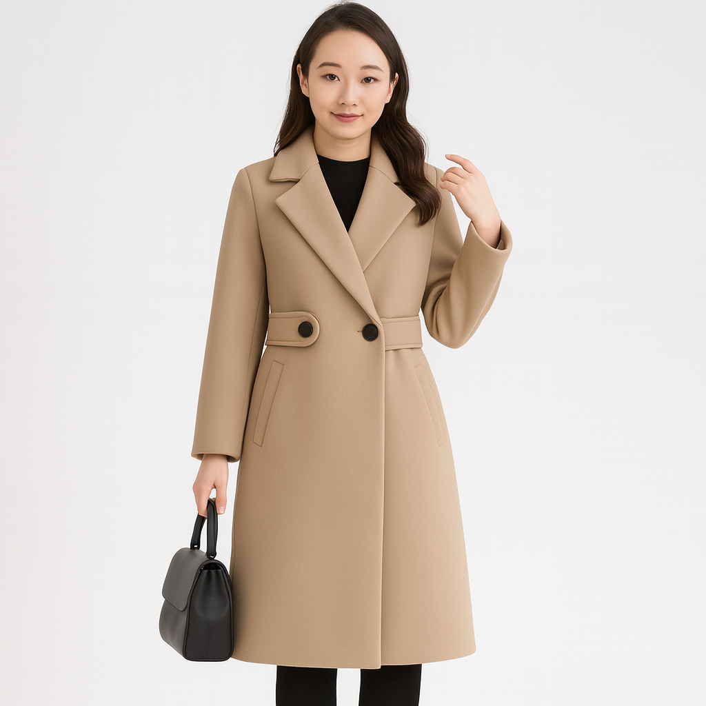 WW | Halb Lang Doppelreihig Wollmantel Winterjacke für Damen