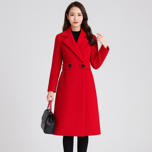 WW | Halb Lang Doppelreihig Wollmantel Winterjacke für Damen