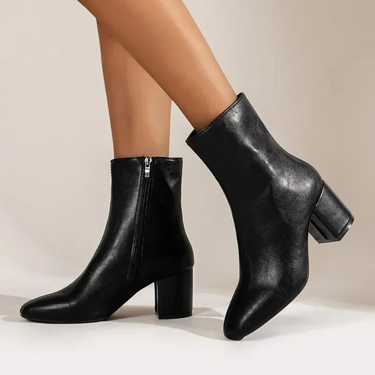 WW | Ankle Boots Elegant Fit Pointed Toe Sturdy Heel Zipper