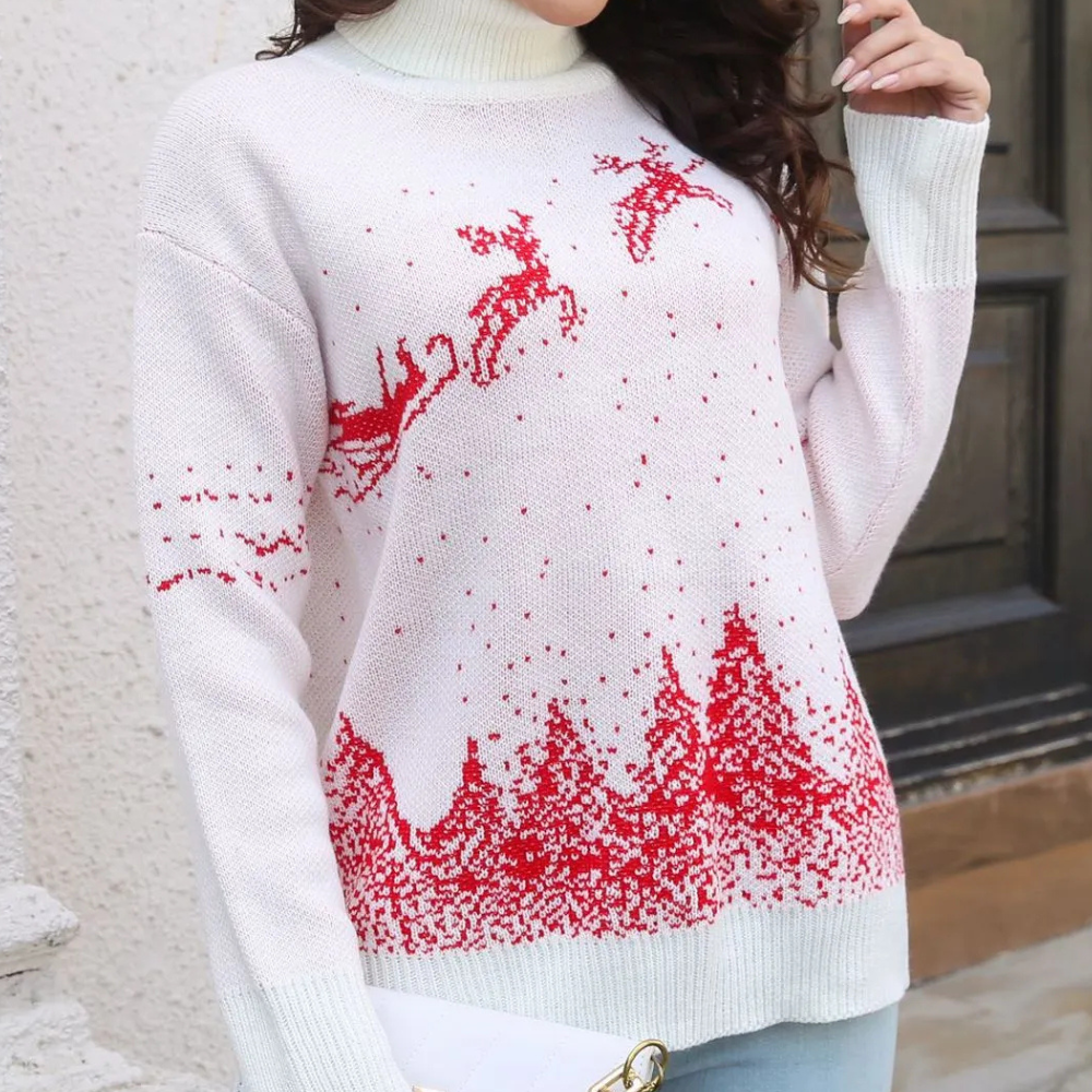 WW | Weihnachtspullover Damen - Strick Rentierdruck Pullover