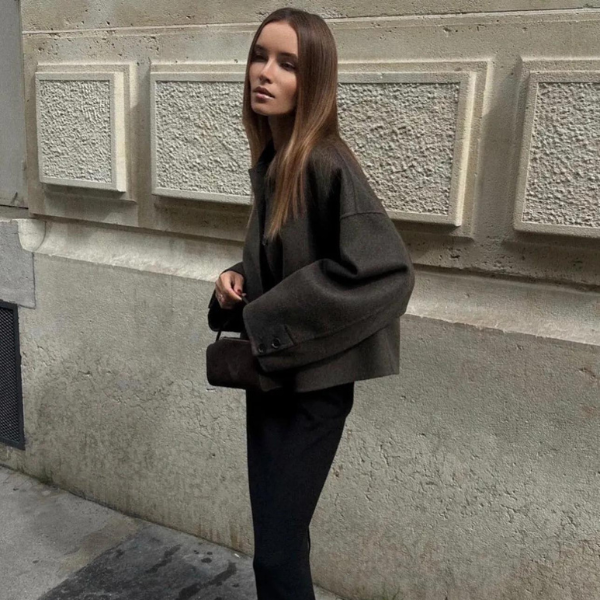 WW | Einreiher Lockere Passform Kurze Wolltrenchcoat Damen