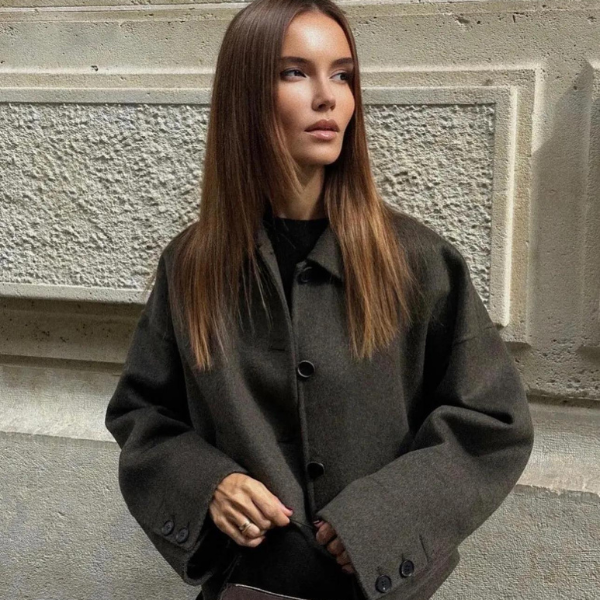 WW | Einreiher Lockere Passform Kurze Wolltrenchcoat Damen