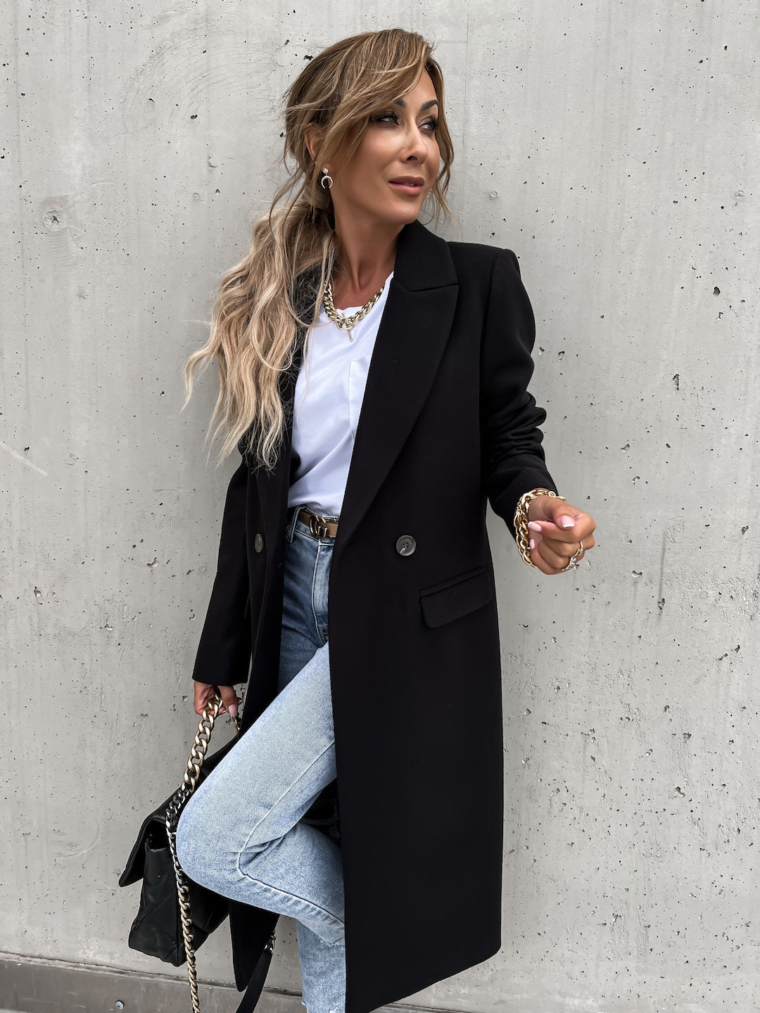 WW | Trenchcoat Langer Doppelreihiger Wollmantel für Damen