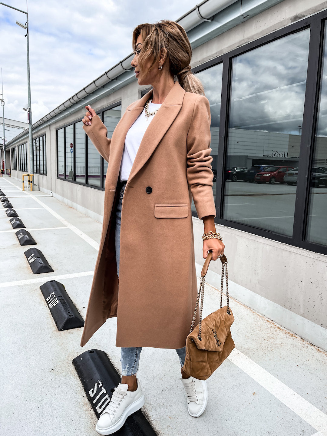 WW | Trenchcoat Langer Doppelreihiger Wollmantel für Damen