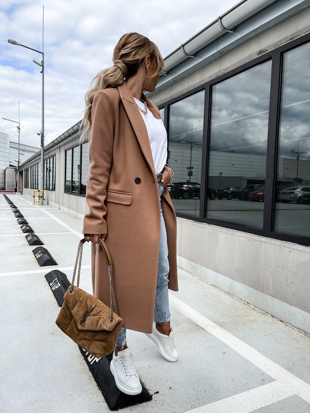 WW | Trenchcoat Langer Doppelreihiger Wollmantel für Damen