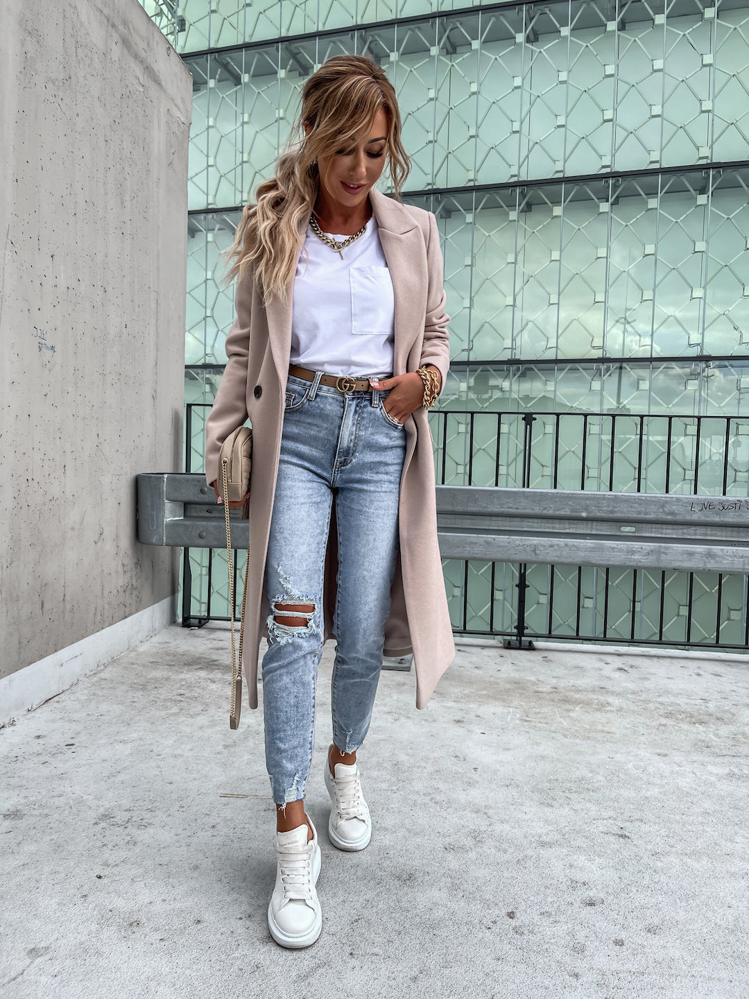 WW | Trenchcoat Langer Doppelreihiger Wollmantel für Damen
