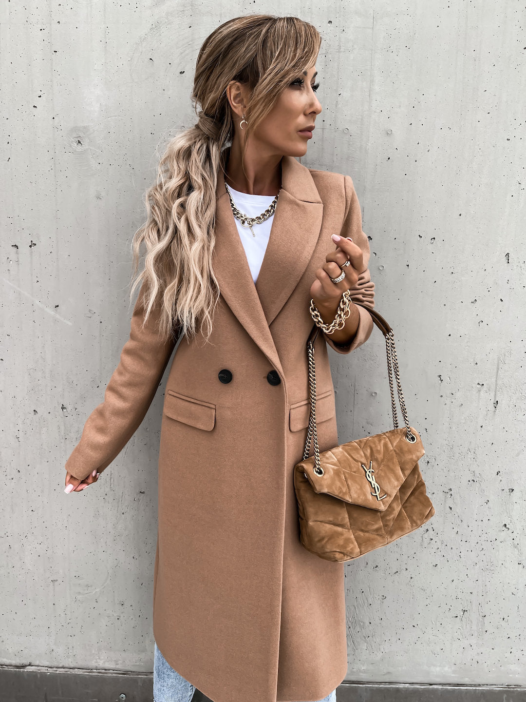 WW | Trenchcoat Langer Doppelreihiger Wollmantel für Damen