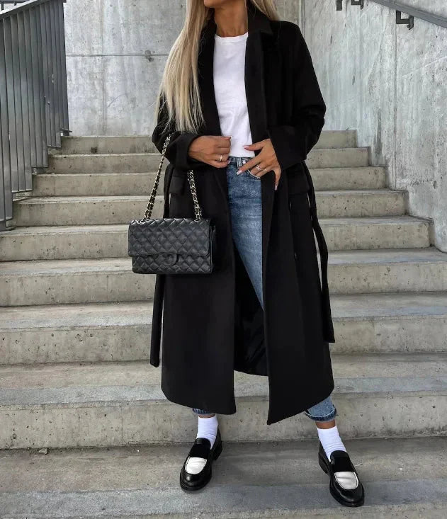 WW | Double Breasted Long Winter Trench Coat Wool Women's Overcoat
