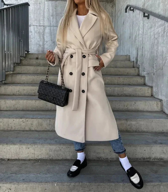 WW | Double Breasted Long Winter Trench Coat Wool Women's Overcoat