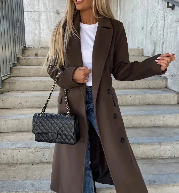 WW | Double Breasted Long Winter Trench Coat Wool Women's Overcoat