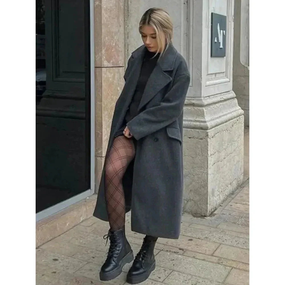 WW | Doppelreiher Übergrößen Langer Wollmantel Damen Winterjacken & Mäntel