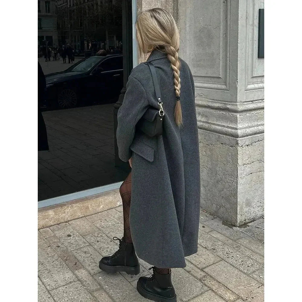 WW | Doppelreiher Übergrößen Langer Wollmantel Damen Winterjacken & Mäntel