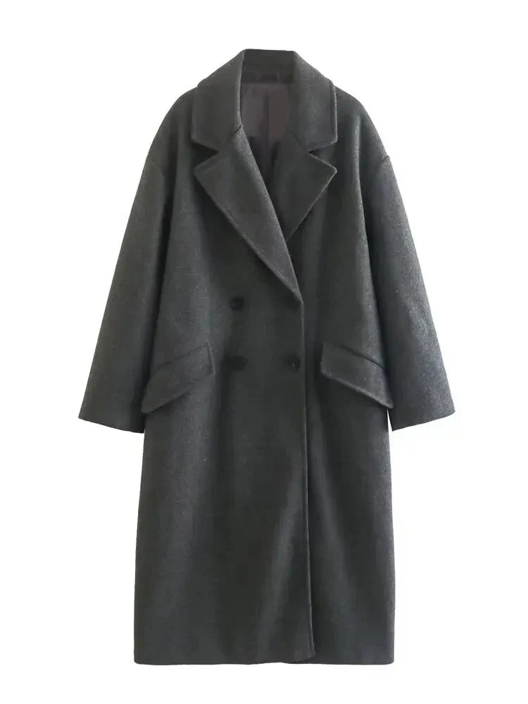 WW | Doppelreiher Übergrößen Langer Wollmantel Damen Winterjacken & Mäntel