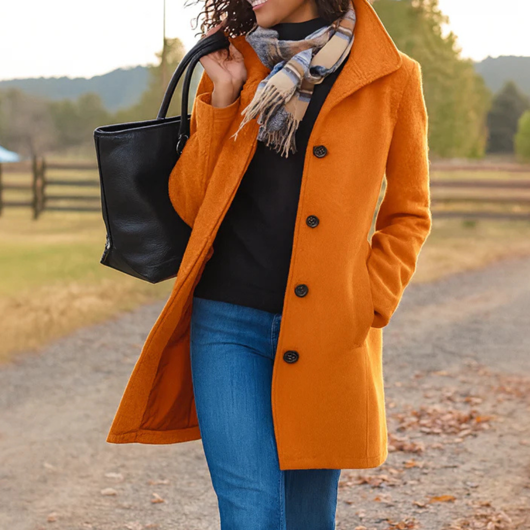 WW | Einreiher Halb Lang Wolljacke Damen Überjacke