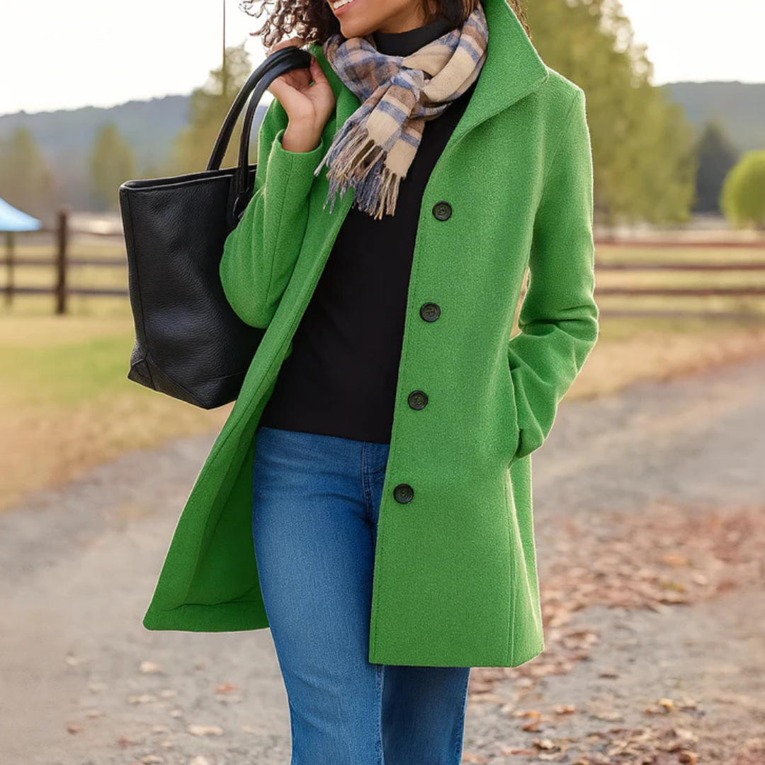 WW | Einreiher Halb Lang Wolljacke Damen Überjacke