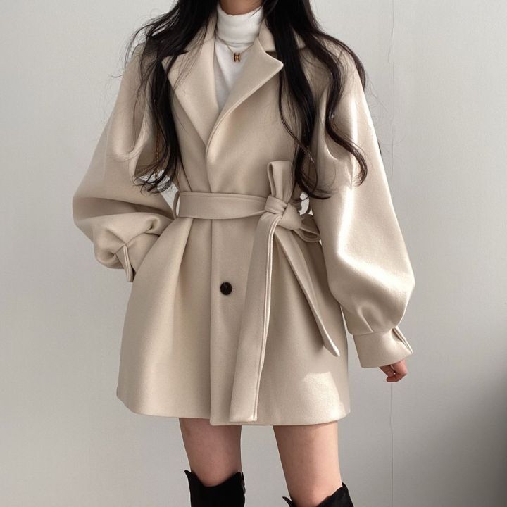 WW | Halblang Einfachreihe Wolltrenchcoat Damenstrickjacken