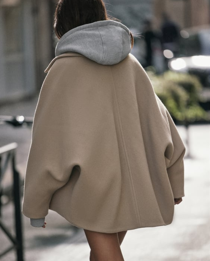 WW | Lockere Passform Einreihig Übergroße Jacke Kurzer Wollmantel für Damen