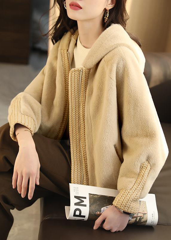 WW | Apricot Hooded Patchwork Faux Fur Coats Winter
