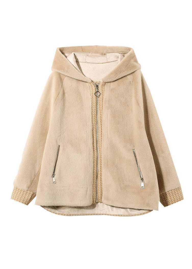 WW | Apricot Hooded Patchwork Faux Fur Coats Winter