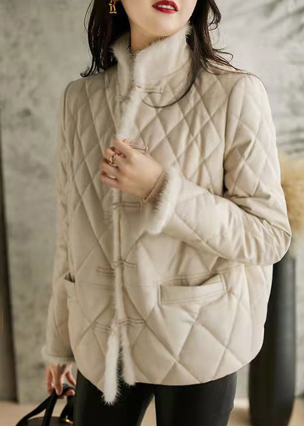 WW | Apricot Pockets Chinese Button Patchwork Cotton Padded Jackets Winter