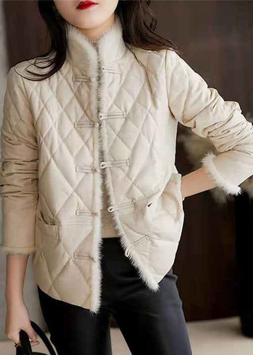 WW | Apricot Pockets Chinese Button Patchwork Cotton Padded Jackets Winter