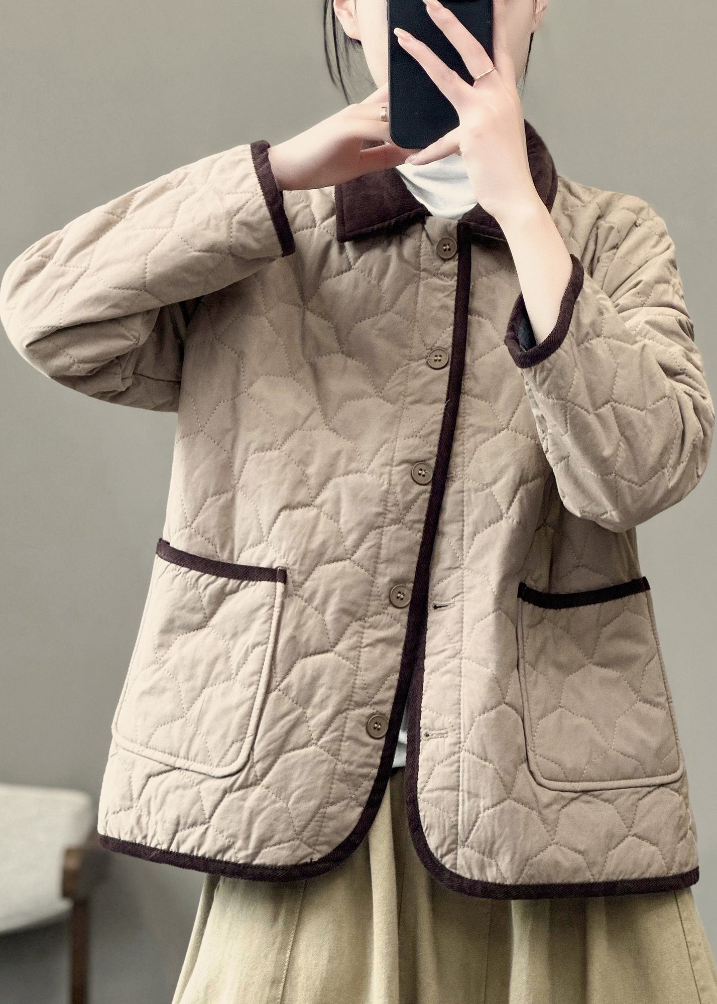 WW | Army Green Peter Pan Collar Pockets Fine Cotton Lined Jackets Winter