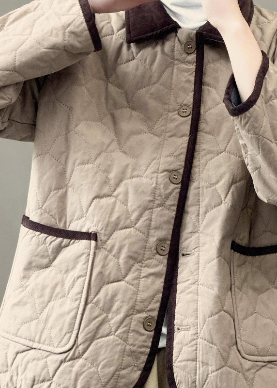 WW | Army Green Peter Pan Collar Pockets Fine Cotton Lined Jackets Winter