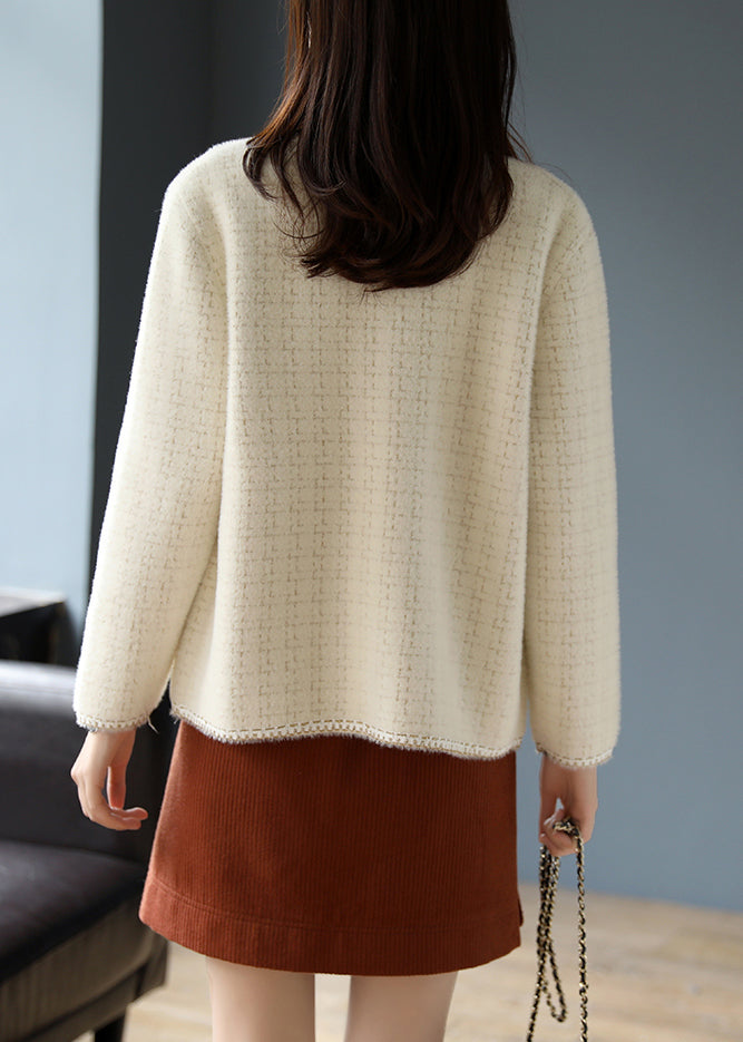 WW | Beige Scoop Neck Plaid Cotton Coats