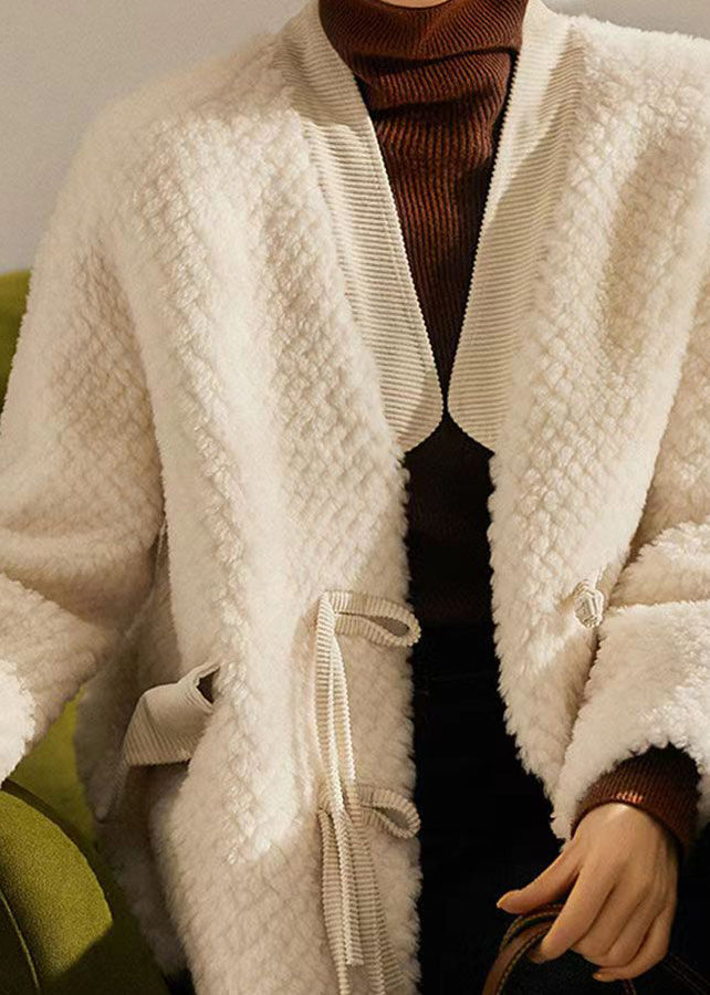 WW | Beige Tassel Chinese Button Patchwork Wool Coats Winter