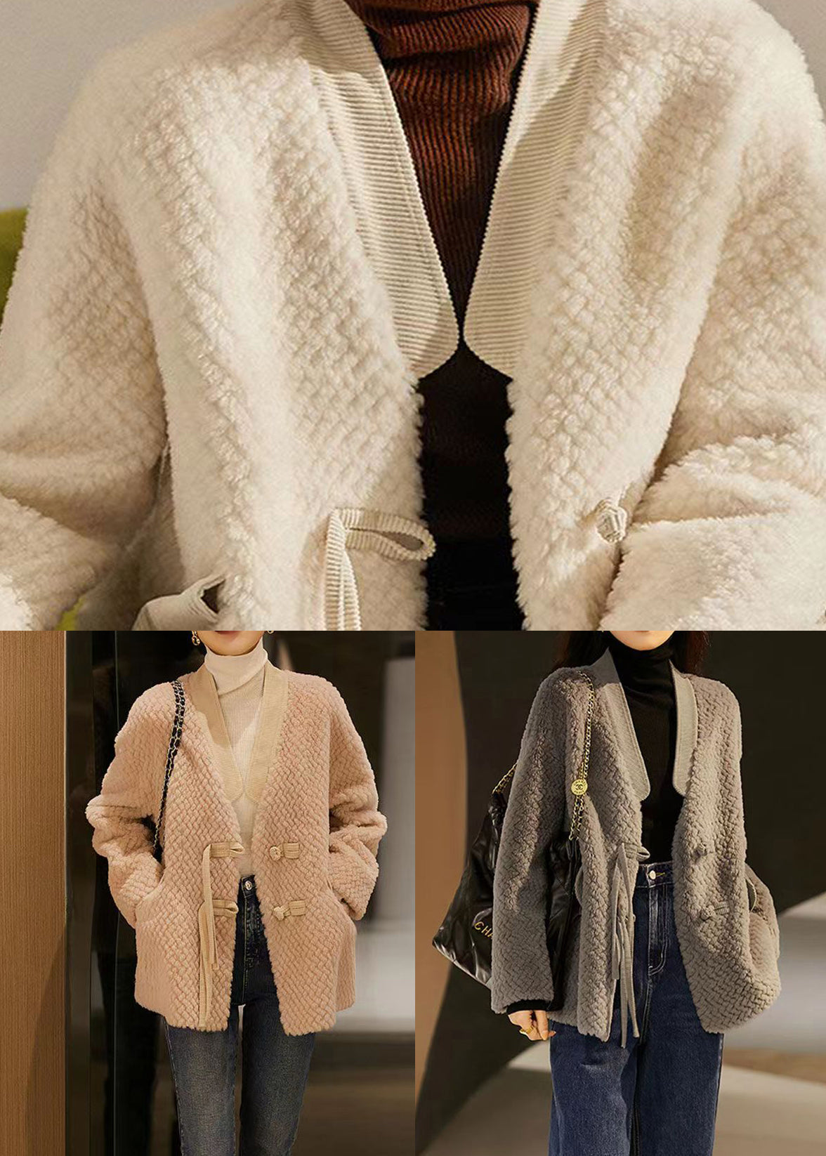 WW | Beige Tassel Chinese Button Patchwork Wool Coats Winter
