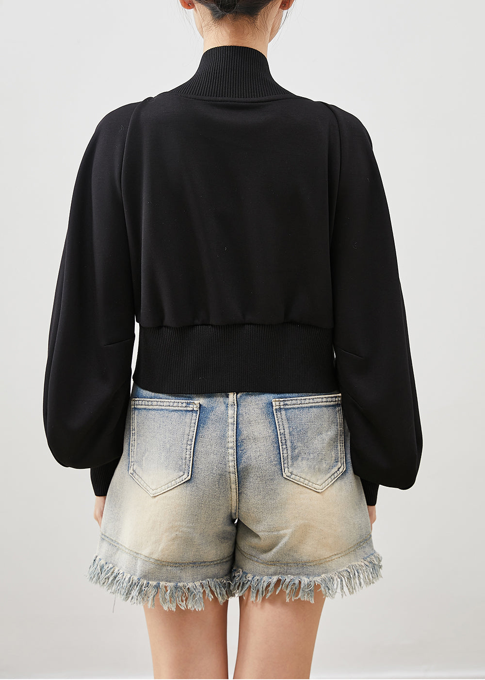 WW | Schwarze Übergroße Patchwork Denim Fake Zwei Stück Mäntel