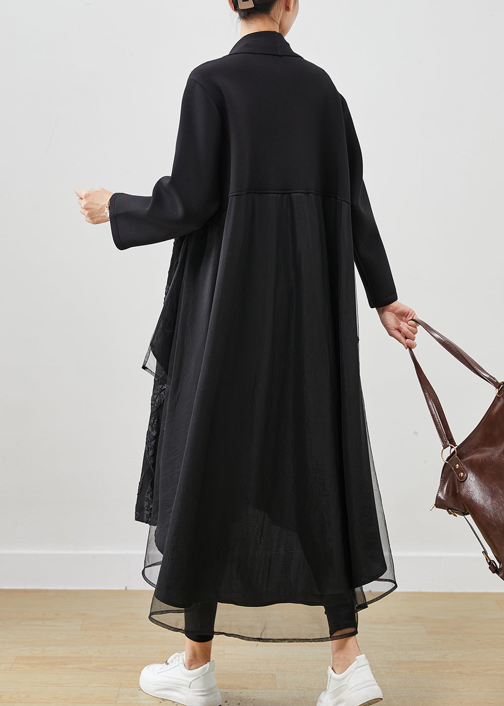 WW | Black Oversized Patchwork Jacquard Cotton Trench Coats