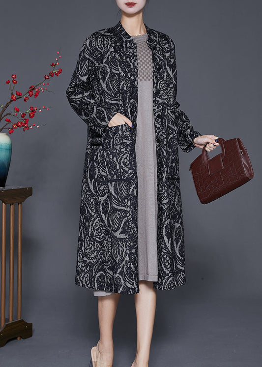 WW | Schwarze Übergroße Druck Baumwoll-Trenchcoats