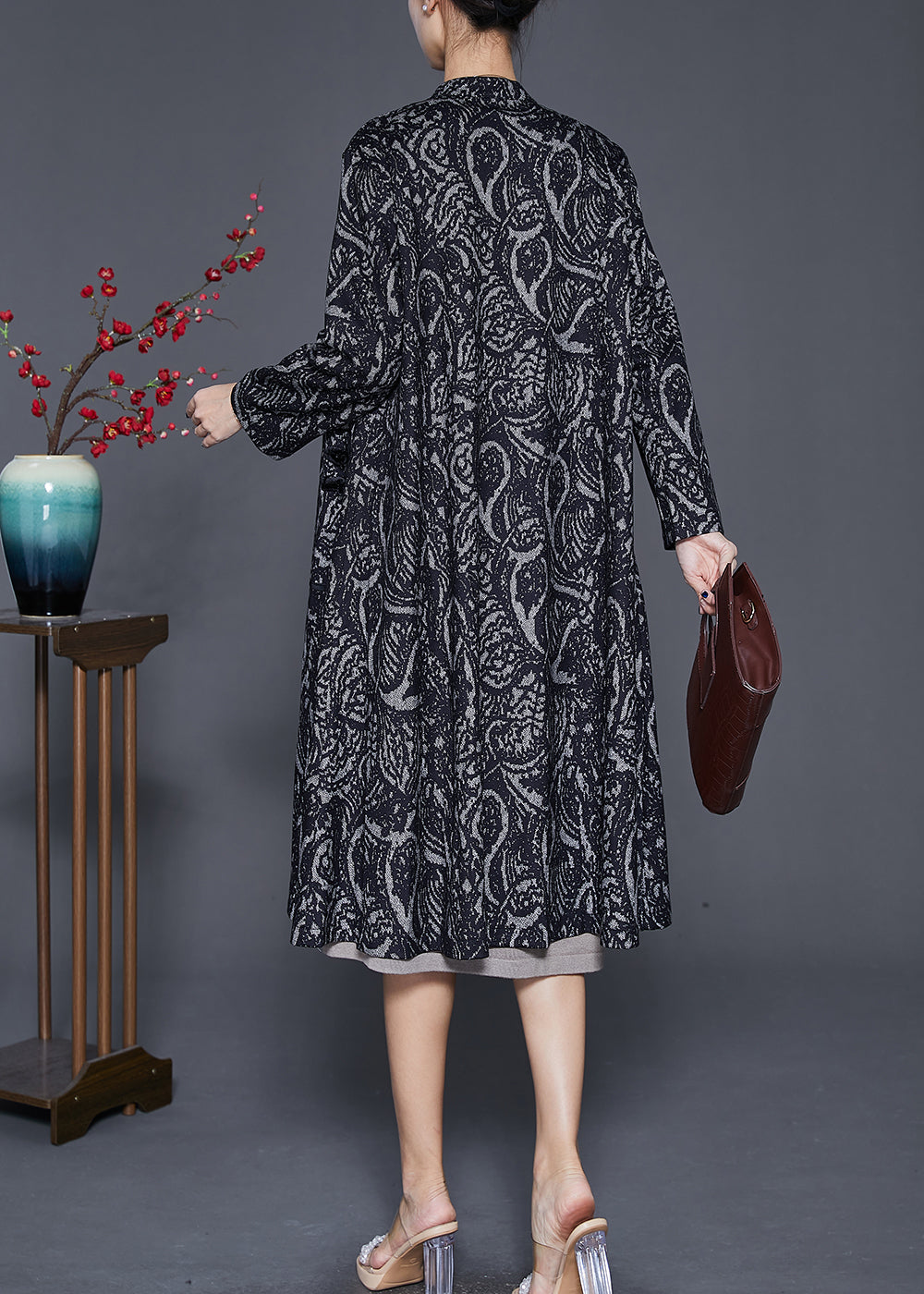 WW | Black Oversized Print Cotton Trench Coats