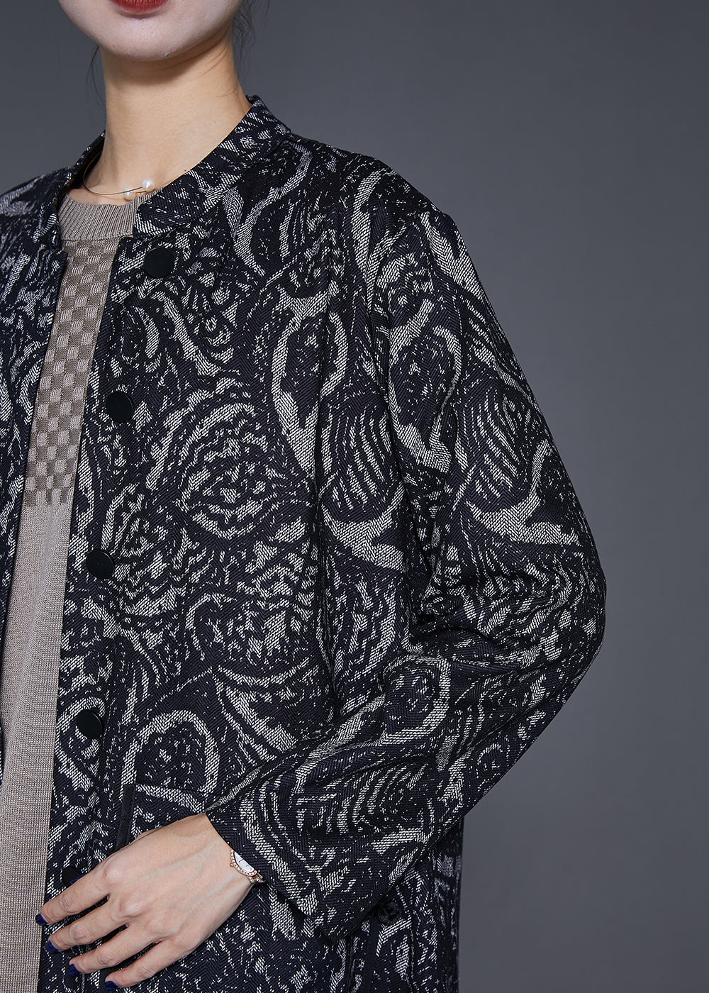 WW | Black Oversized Print Cotton Trench Coats