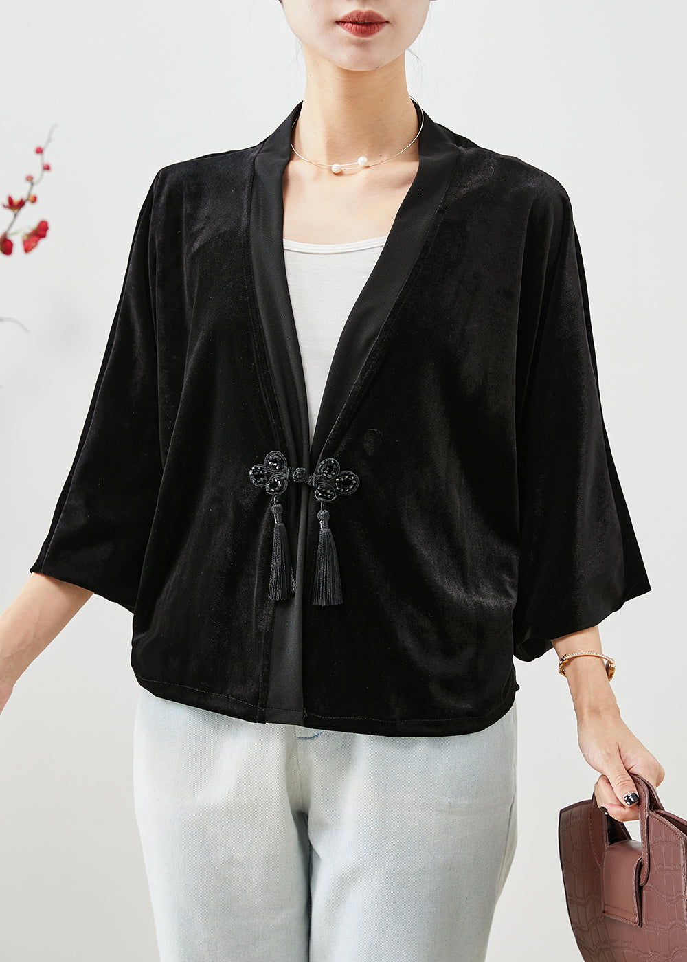 WW | Black Tassel Chinese Knot Silk Velvet Coats