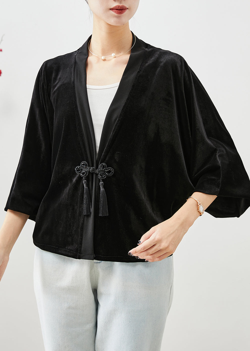 WW | Black Tassel Chinese Knot Silk Velvet Coats
