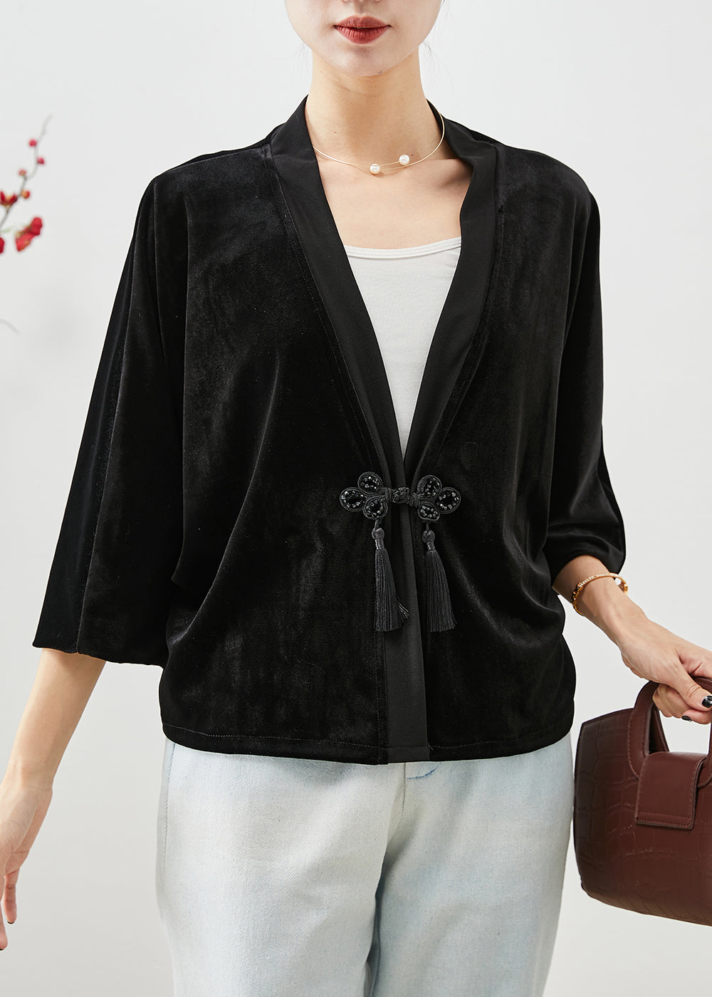 WW | Black Tassel Chinese Knot Silk Velvet Coats