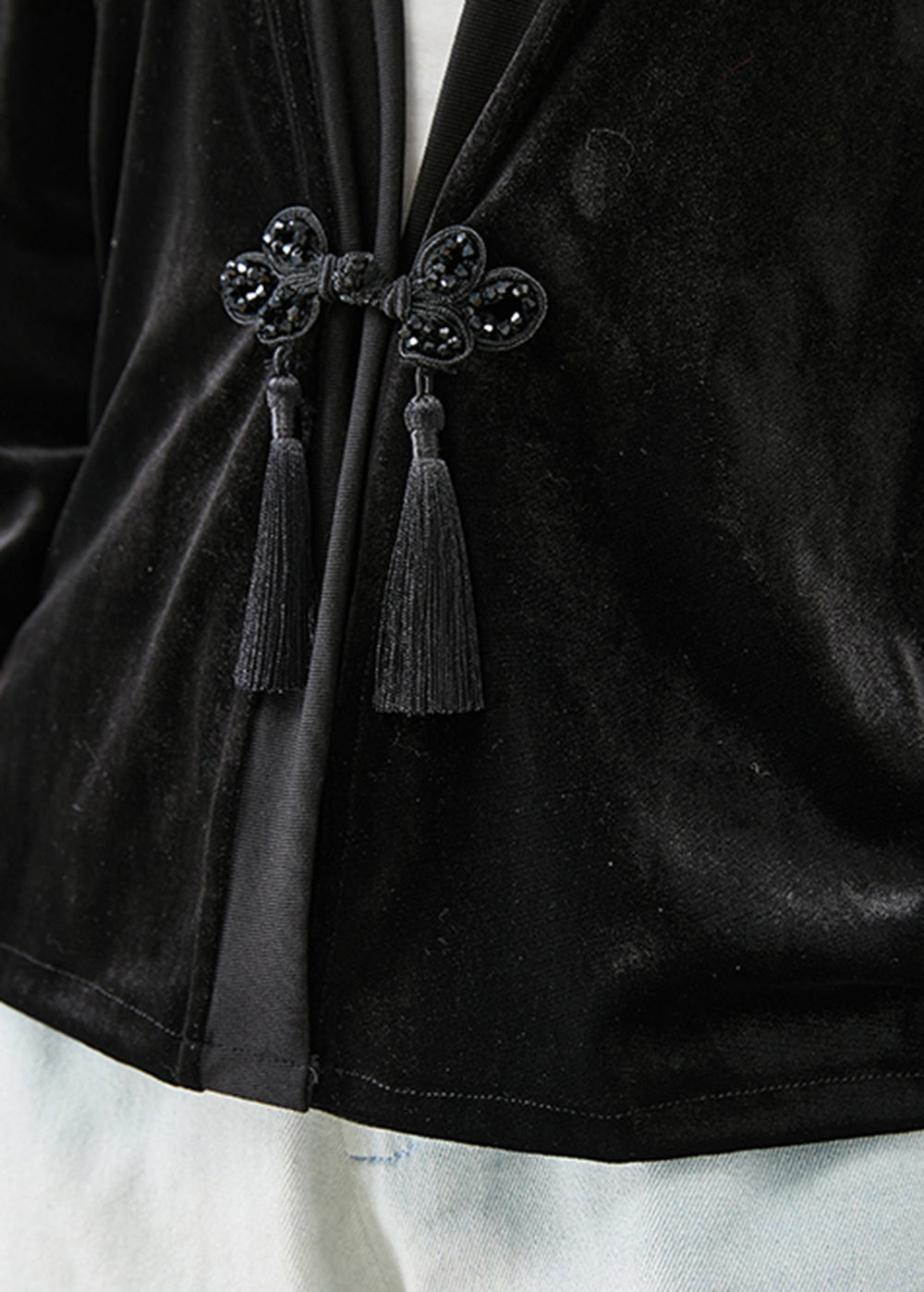 WW | Black Tassel Chinese Knot Silk Velvet Coats