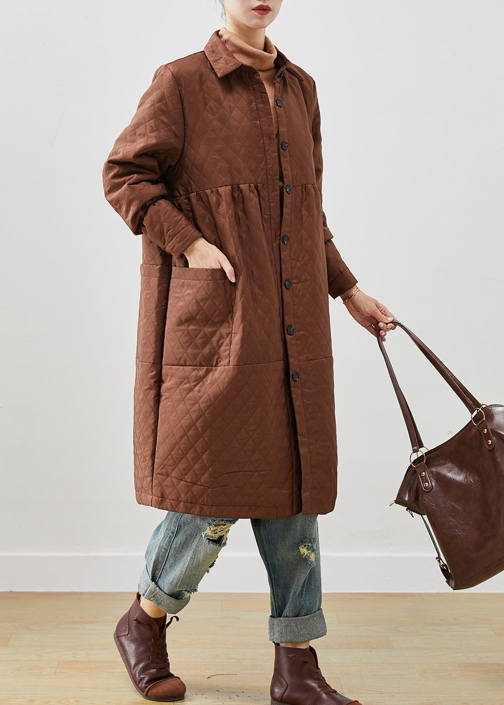 WW | Brown Oversized Fine Cotton-Filled Winter Coats