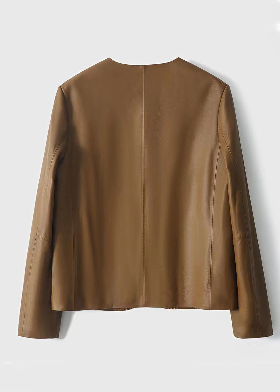 WW | Brown V-Neck Patchwork Sheepskin Coats