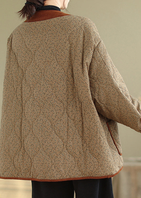 WW | Kaffee V Ausschnitt Taschen Druck Warme Fleecejacken Winter