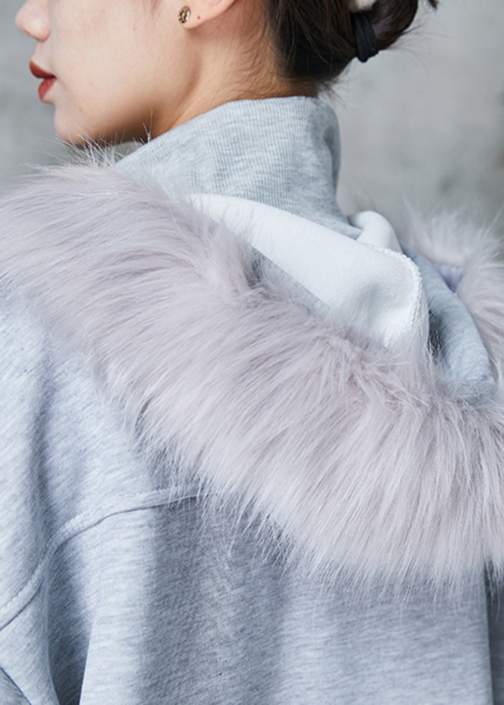 WW | Gray Hooded Pockets Warm Fleece Sweatshirt Coats