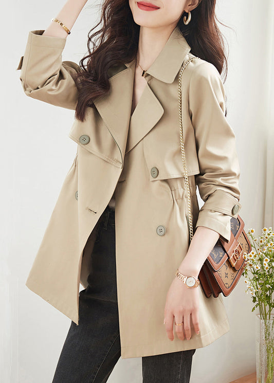 WW | Khaki Doppelbrusttaschen Patchwork Baumwoll-Trenchcoats
