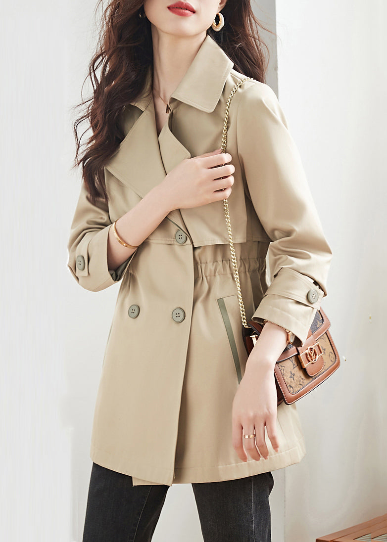 WW | Khaki Double-Breasted Pocket Patchwork Cotton Trench Coats