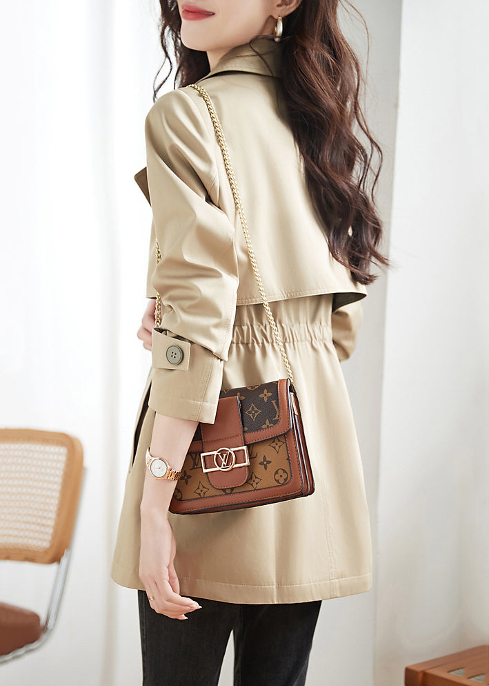 WW | Khaki Double-Breasted Pocket Patchwork Cotton Trench Coats