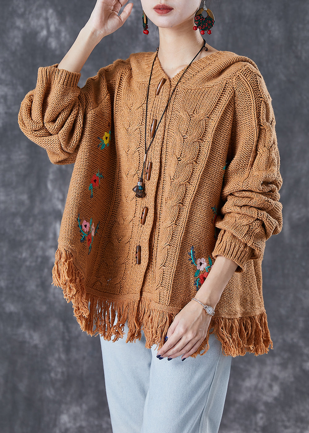 WW | Khaki Embroidered Tassel Cardigans
