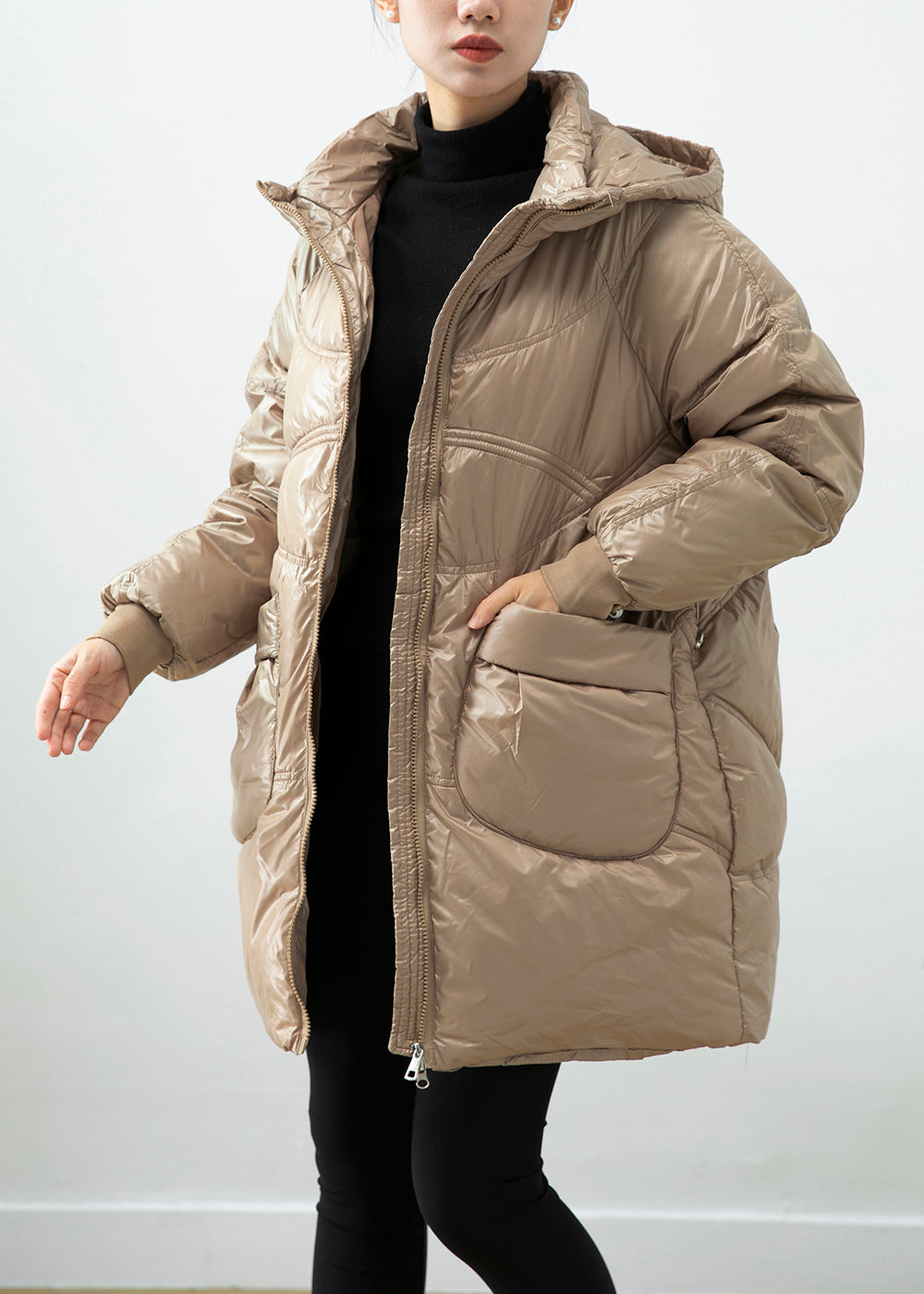 WW | Khaki Hooded Pockets Fine Cotton Lined Winter Coats Winter